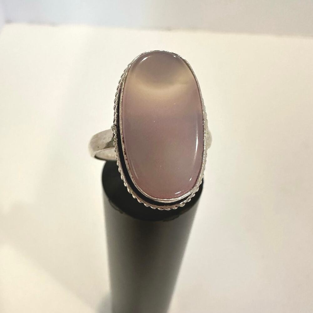 Oriental agate gemstone ring silver overlay size 8.5 handmade‎